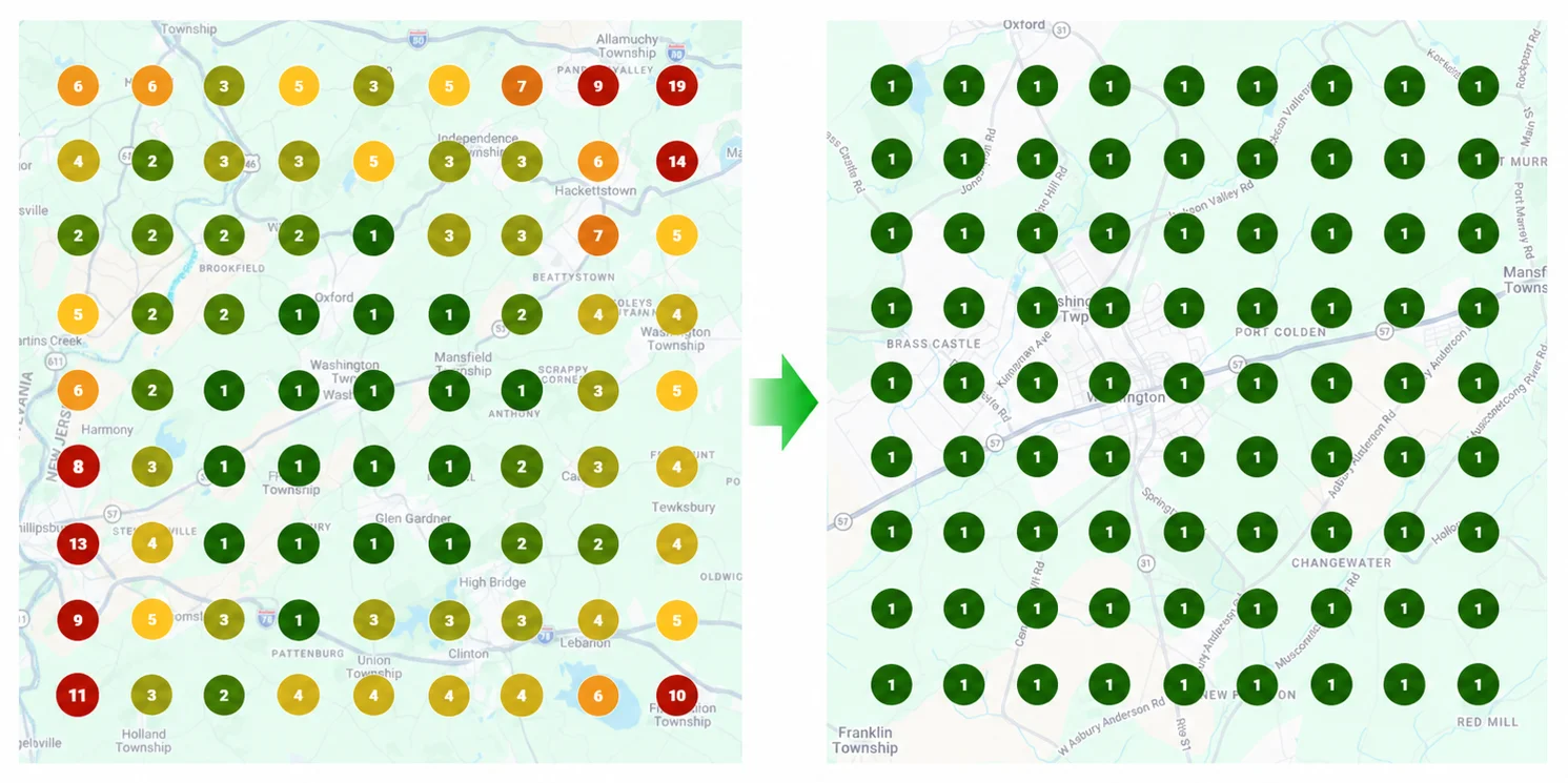 Dank Poet local search ranking grid before and after for dispensary Washington NJ