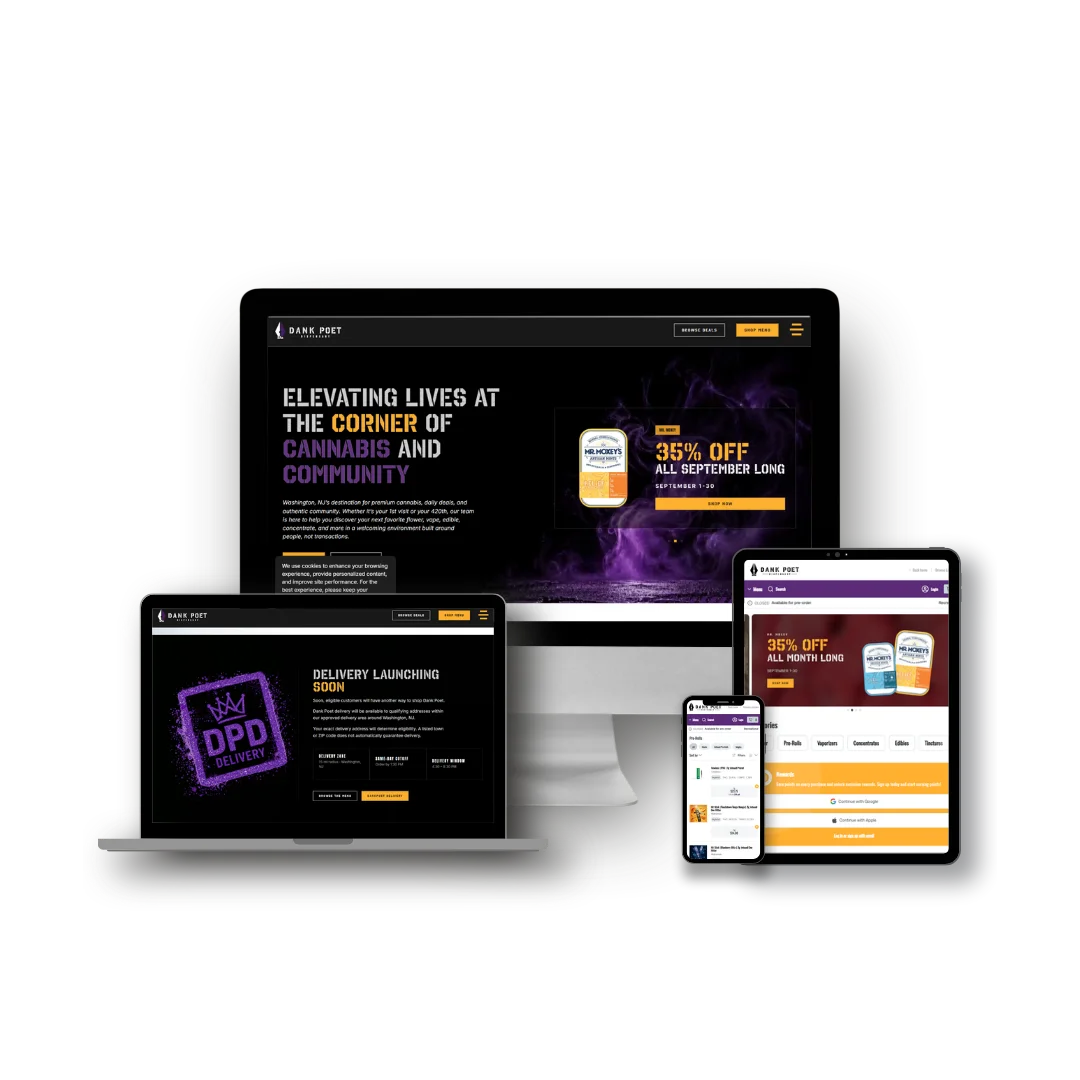 Dank Poet website on desktop, laptop, tablet and phone