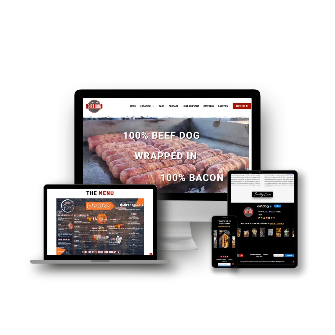 Dirt Dog website on desktop, laptop, tablet and phone
