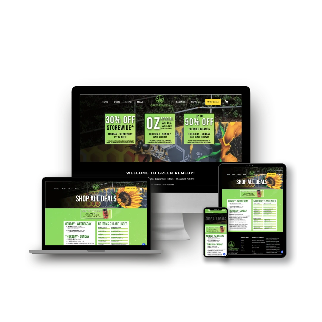 Green Remedy website on desktop, laptop, tablet and phone