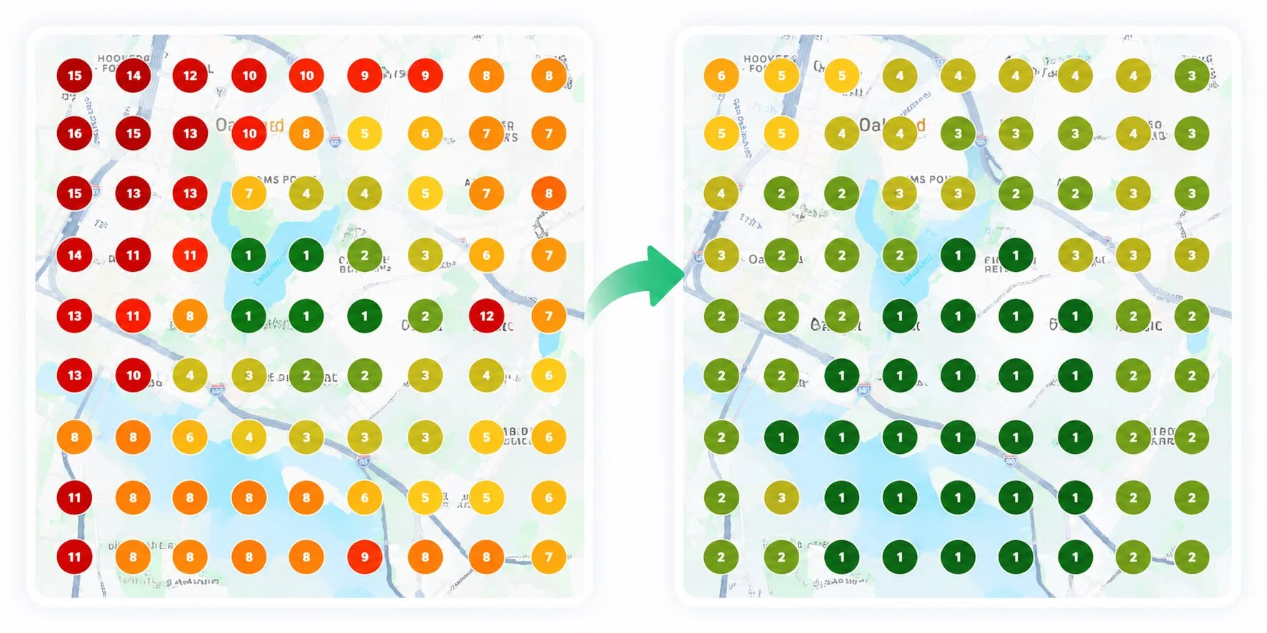 Ivy Hill Weed Dispensary local search ranking grid before and after for Oakland dispensary
