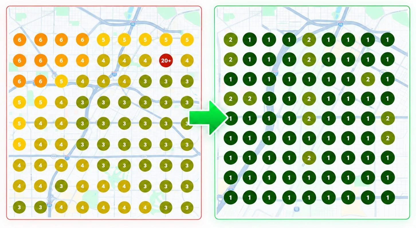 The Cannabis Co. local search ranking grid before and after for las vegas dispensary
